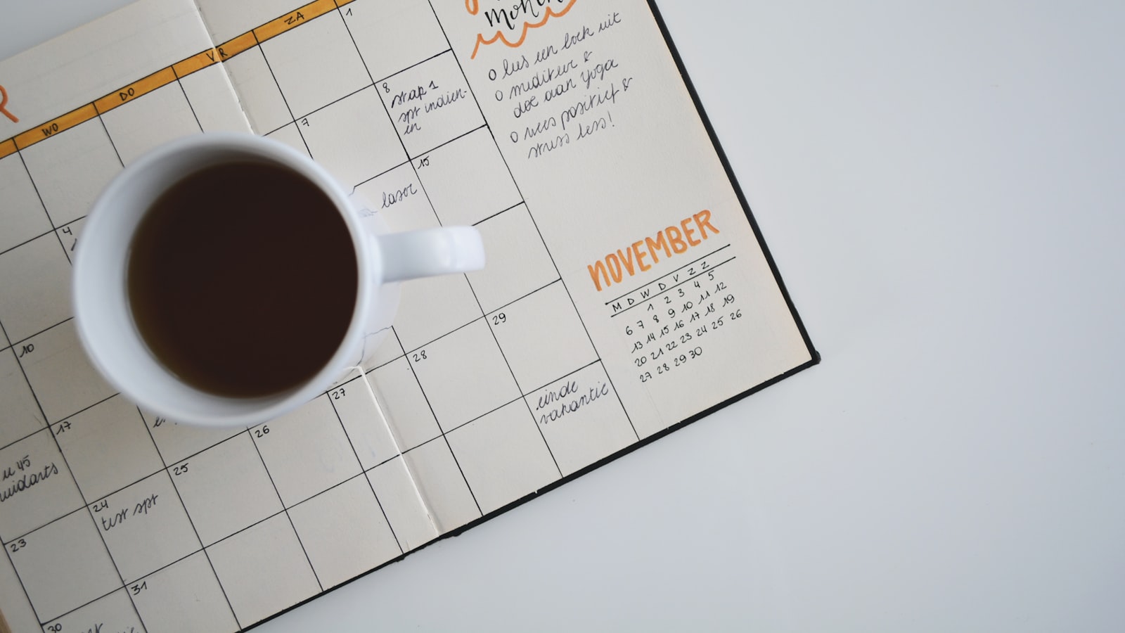 Calendar and planner on a desk